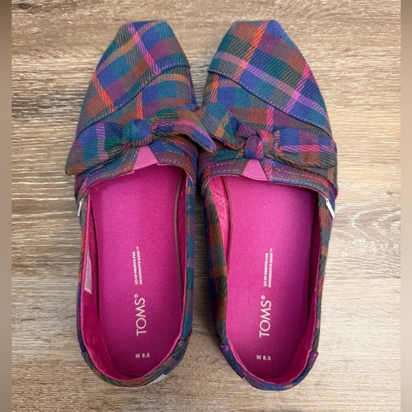 Toms Shoes - TOMS Women's Alpargata Dark Fuschia Plaid Bow Loafer Flats, Size 8.5